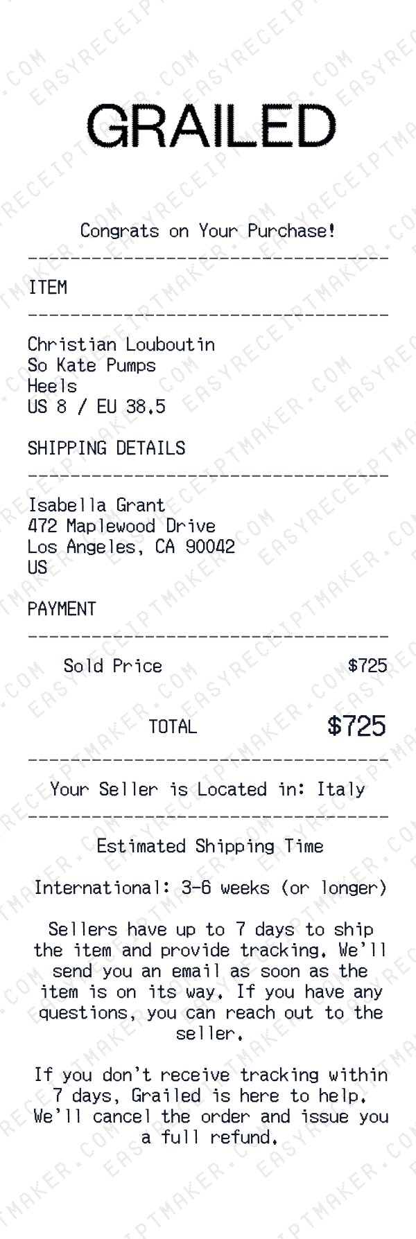 Grailed receipt