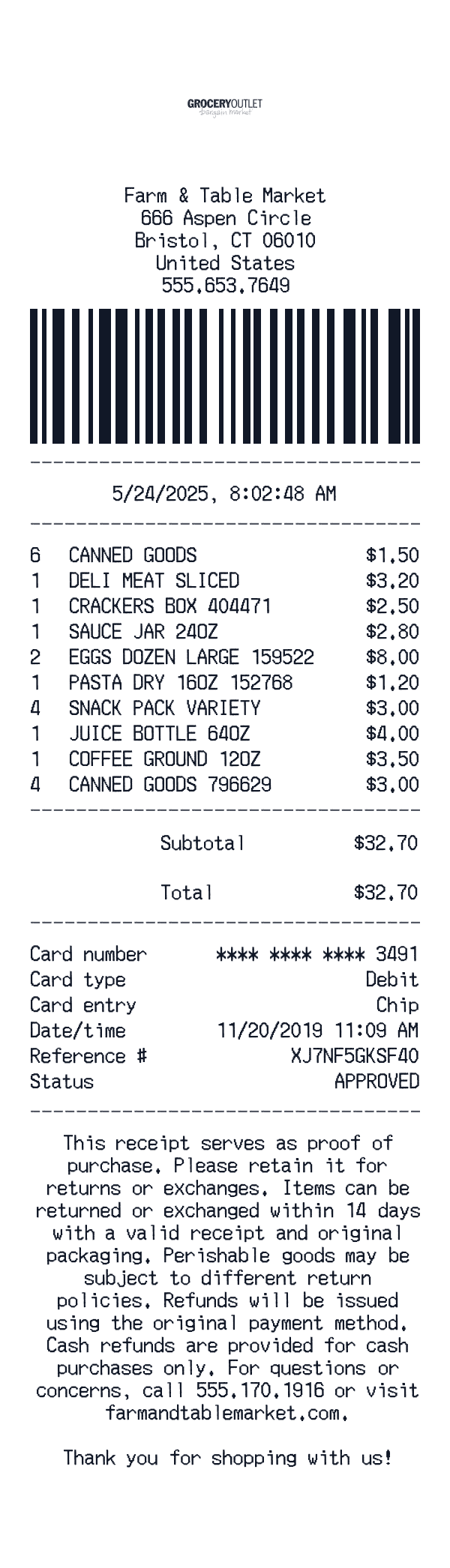 Grocery Outlet receipt preview