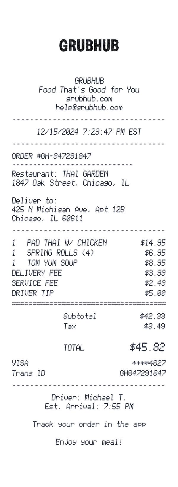 Grubhub receipt preview