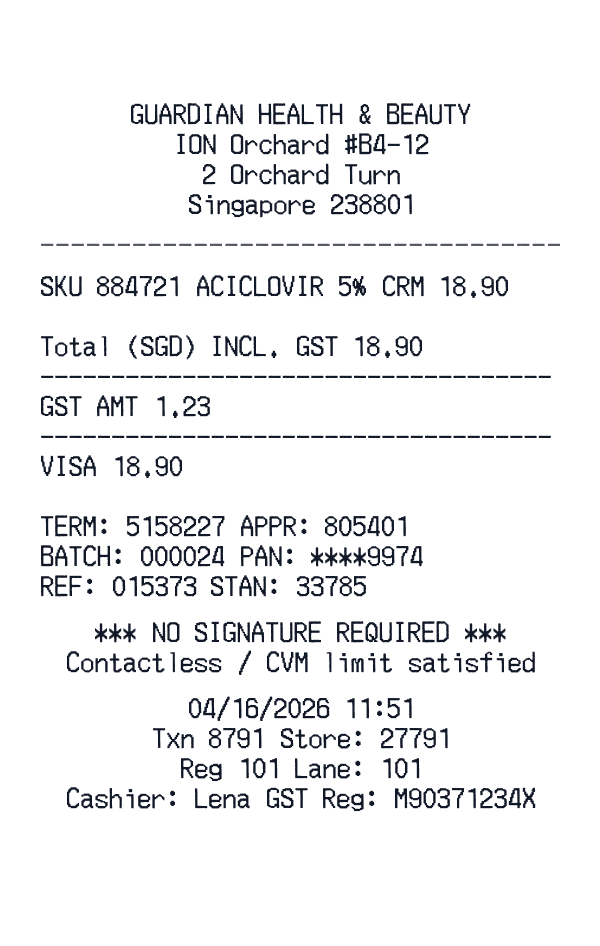 Guardian Health & Beauty receipt template example