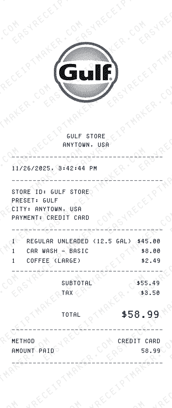 Gulf receipt preview
