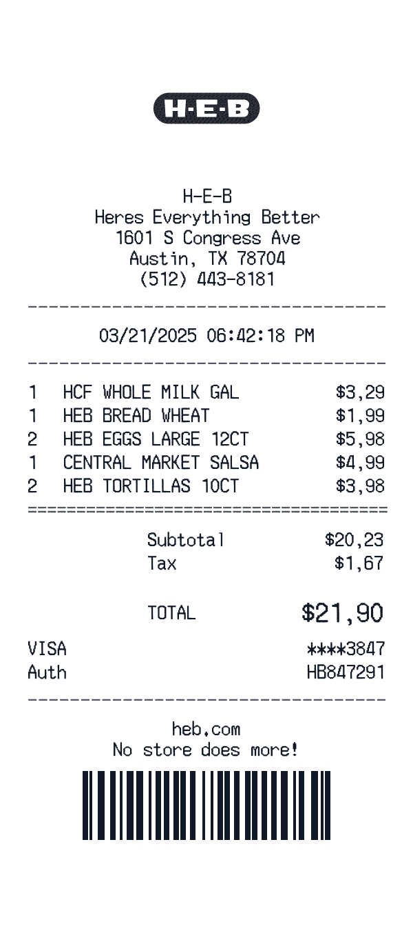 H-E-B receipt preview