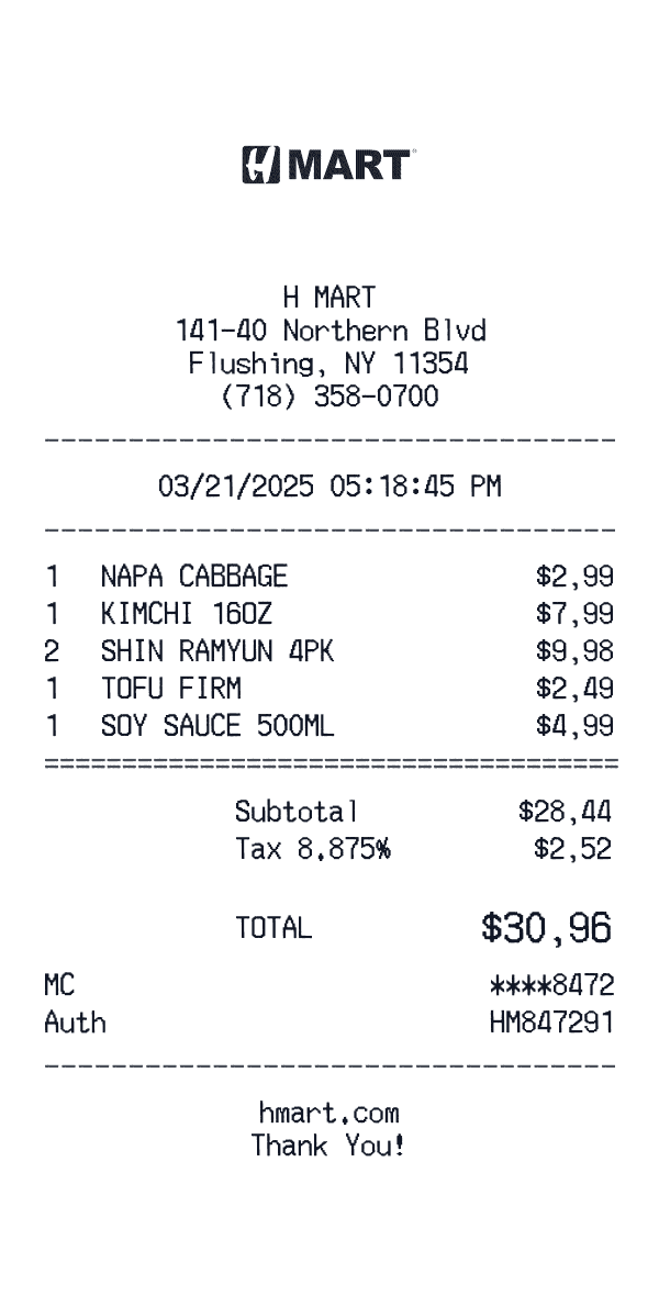 H Mart receipt preview