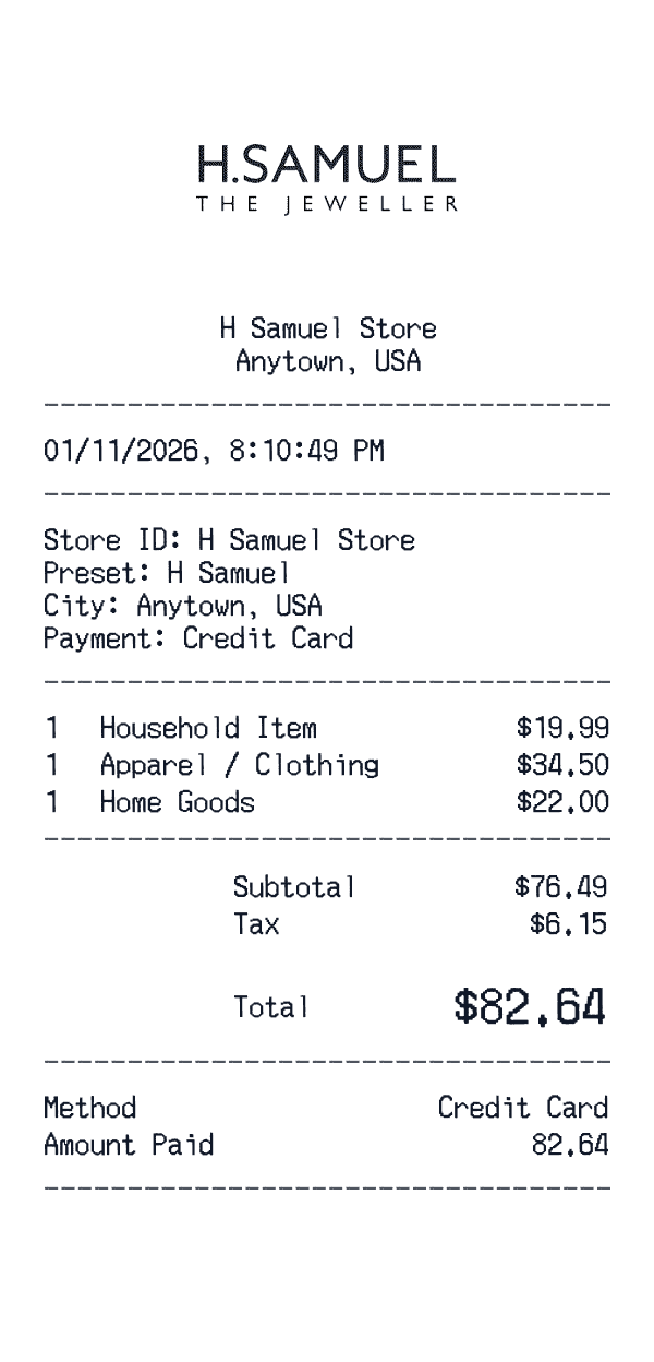 H Samuel receipt preview