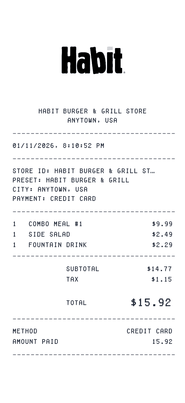 Habit Burger & Grill receipt preview