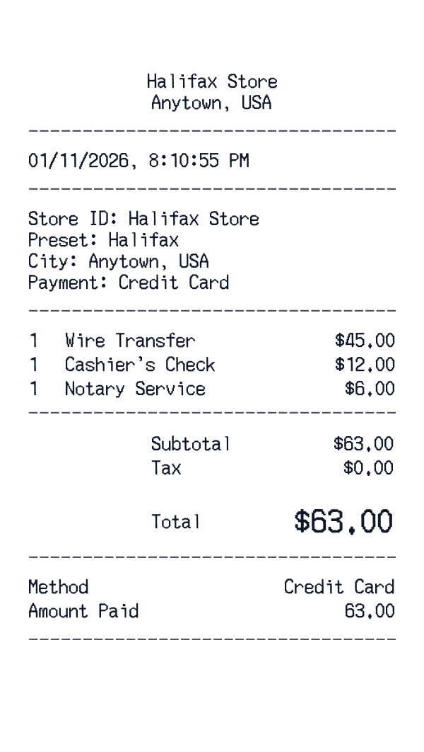 Halifax receipt template example - finance receipt with itemized details, prices, and payment information