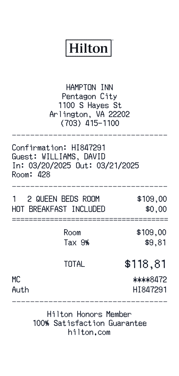 Hampton Inn receipt preview