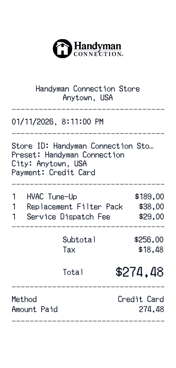 Handyman Connection receipt template example