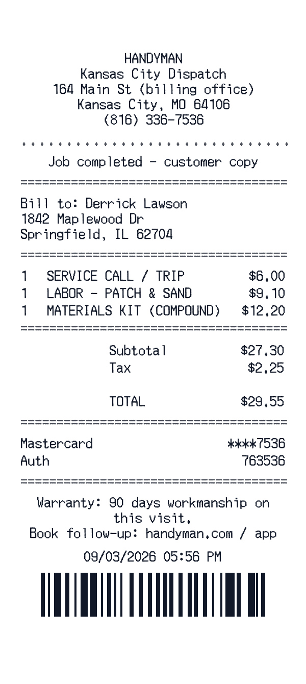 Handyman receipt template generator preview