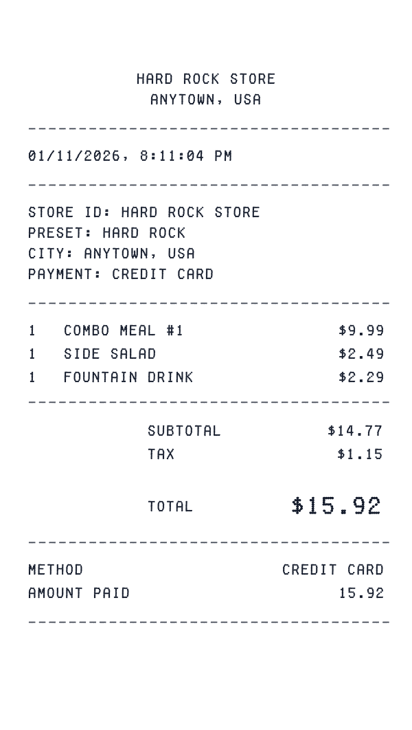 Hard Rock receipt preview