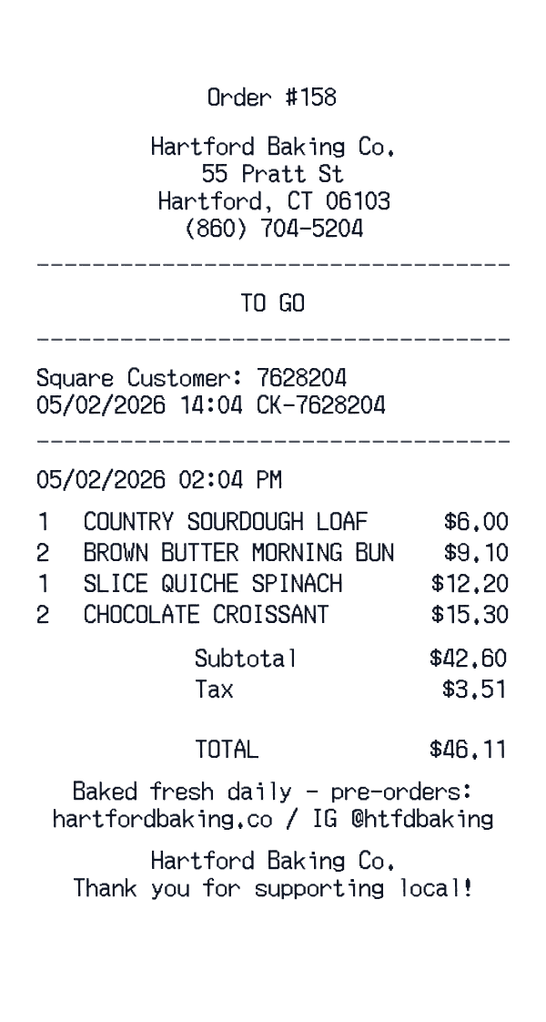 Hartford Baking Co. receipt template generator preview