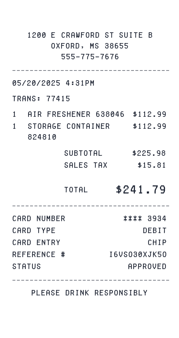 Hillside Liquor receipt template generator preview