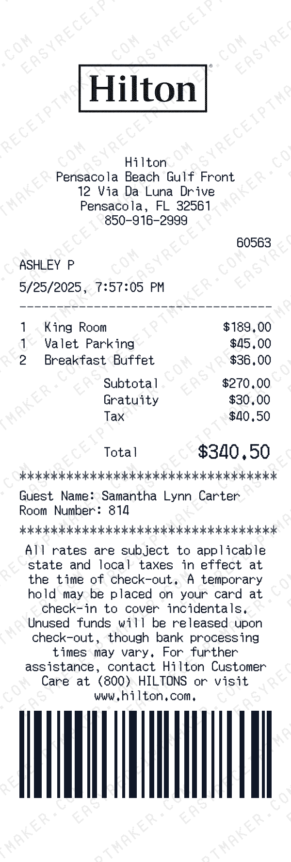 Hilton receipt preview