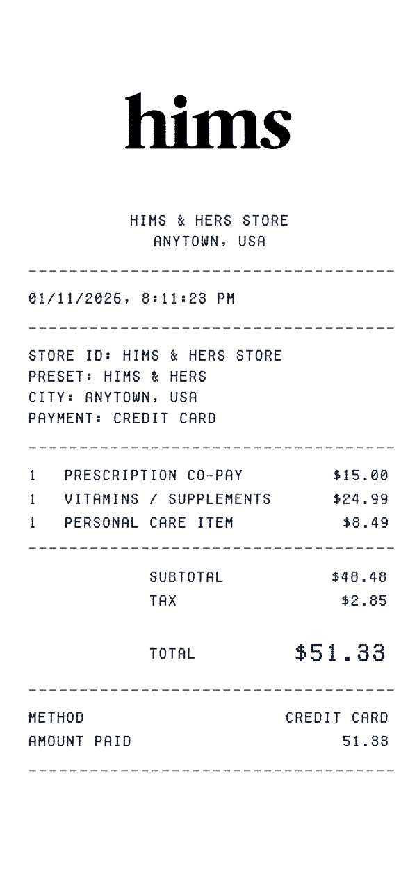 Hims & Hers receipt preview