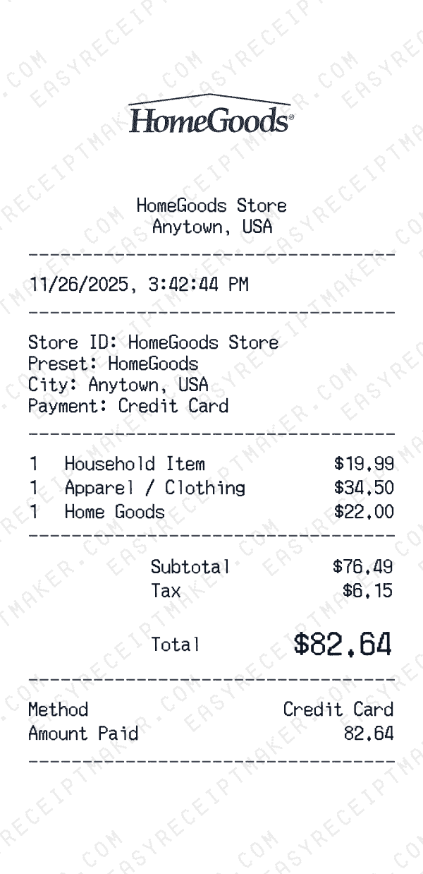 HomeGoods receipt preview