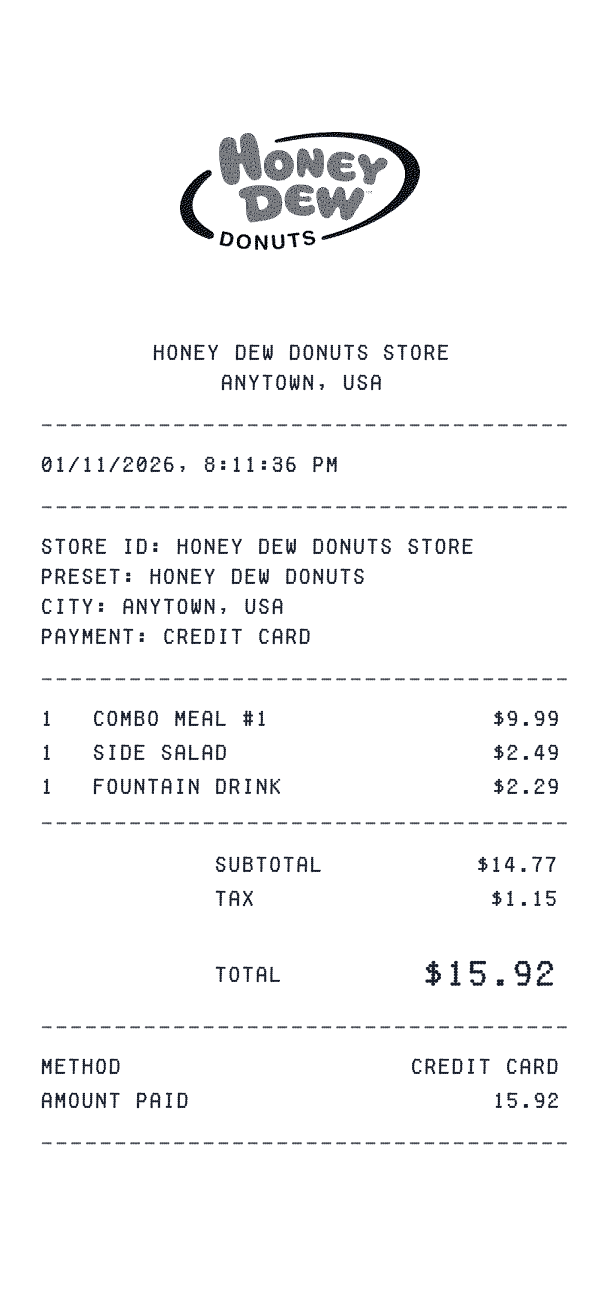 Honey Dew Donuts receipt preview