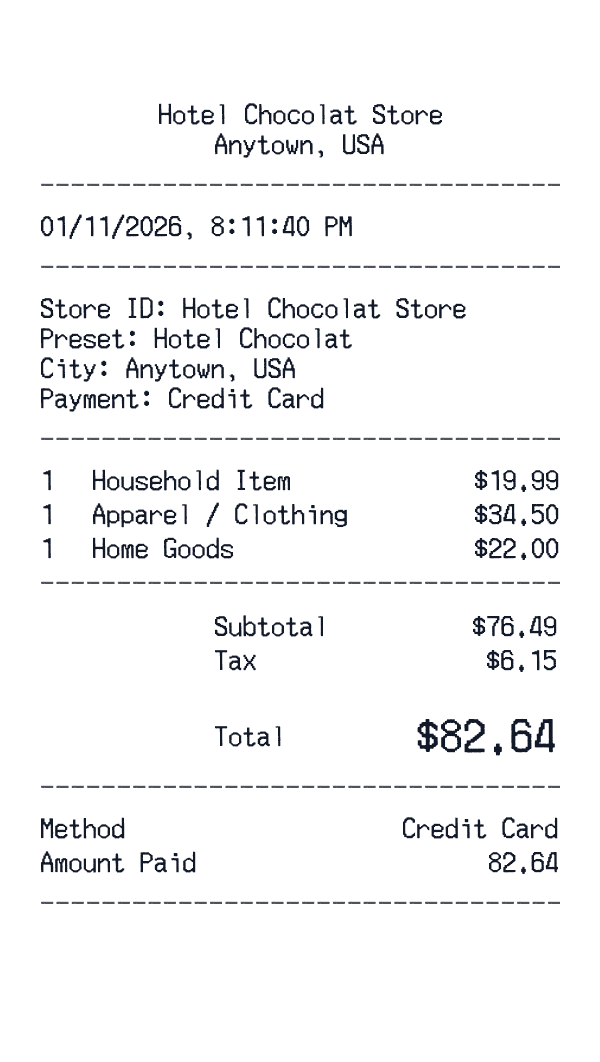 Hotel Chocolat receipt preview