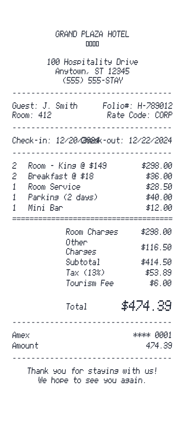 Hotel Receipt receipt template example