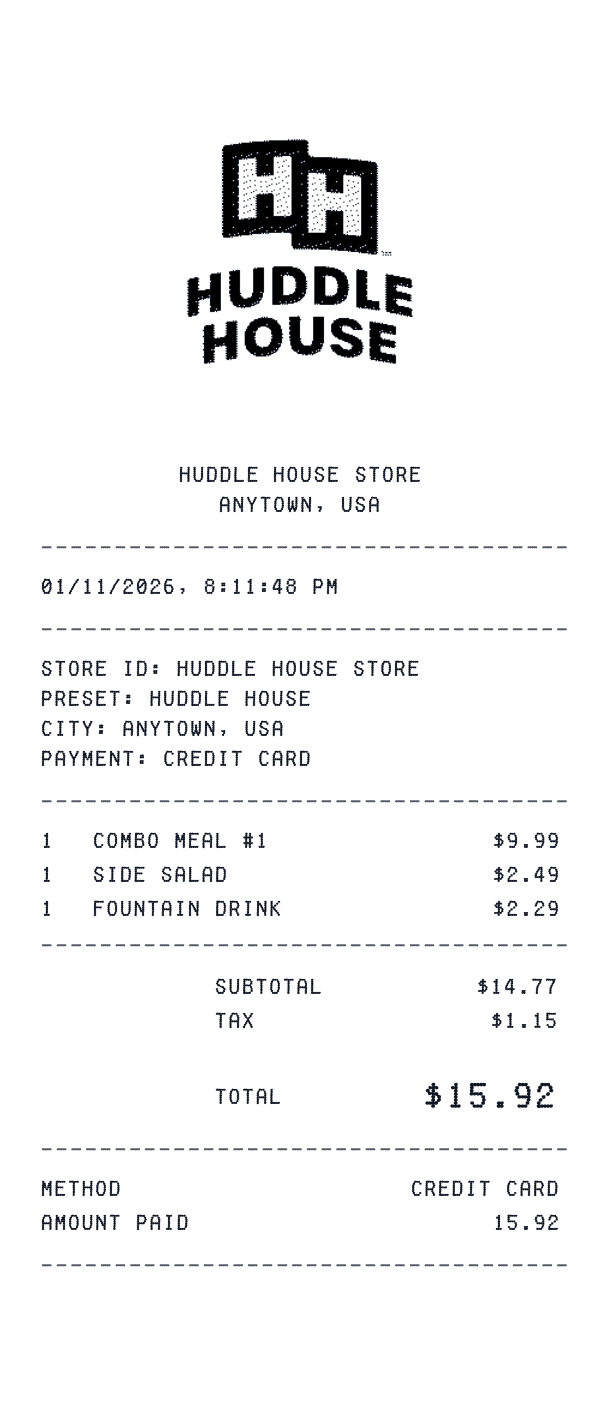 Huddle House receipt preview