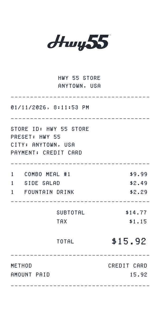 Hwy 55 receipt preview