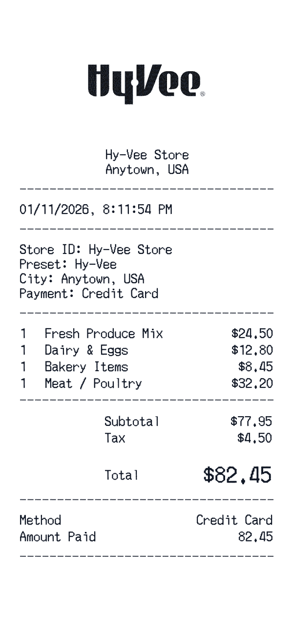 Hy-Vee receipt preview