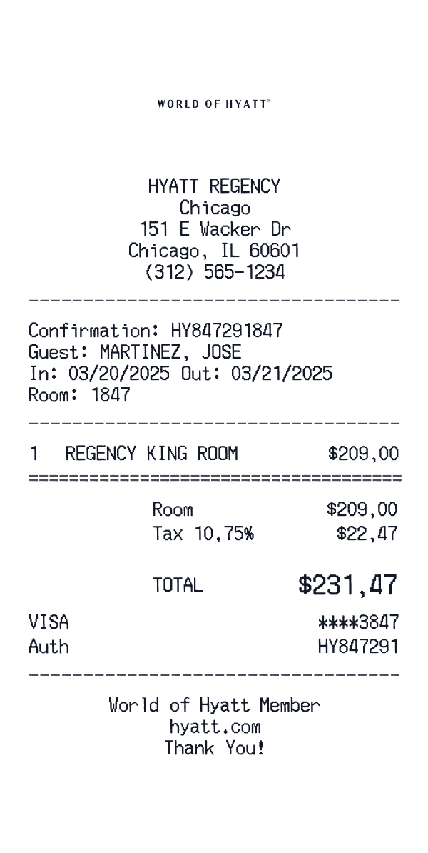 Hyatt receipt preview