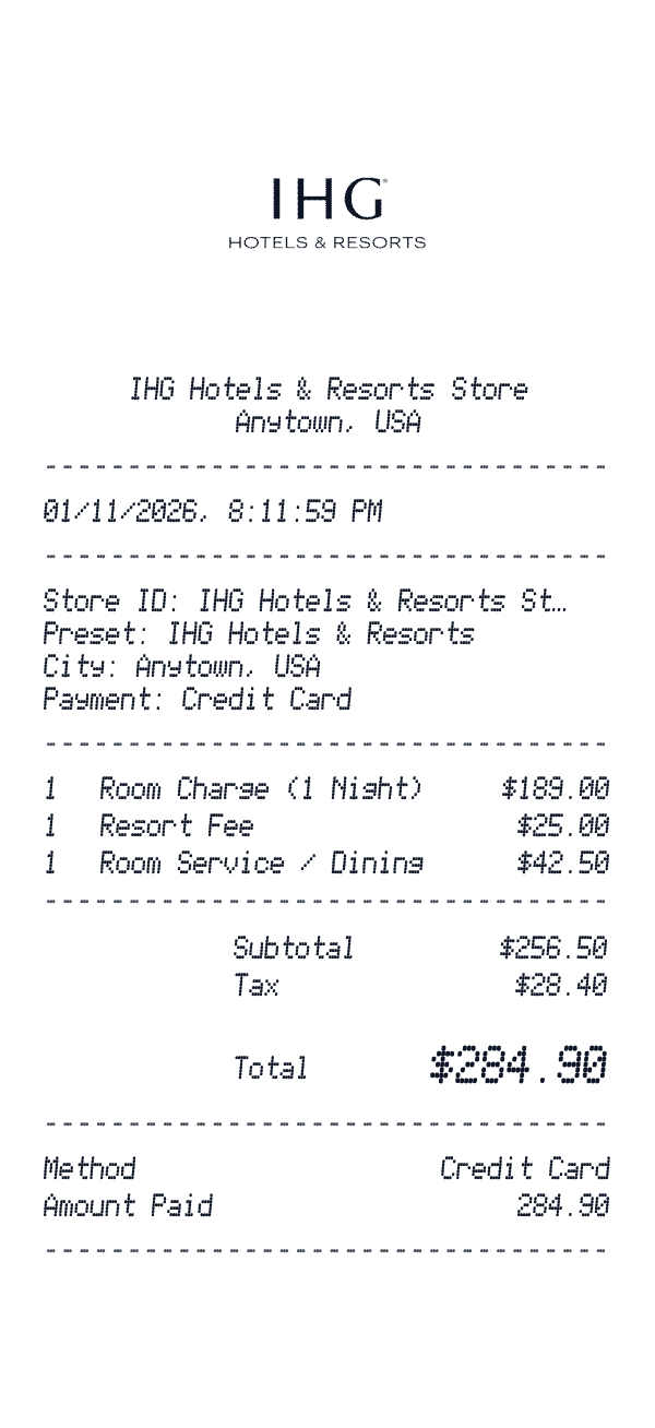 IHG Hotels & Resorts receipt preview