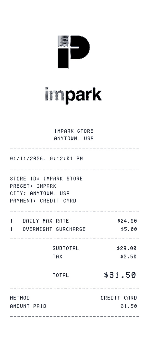 Impark receipt template