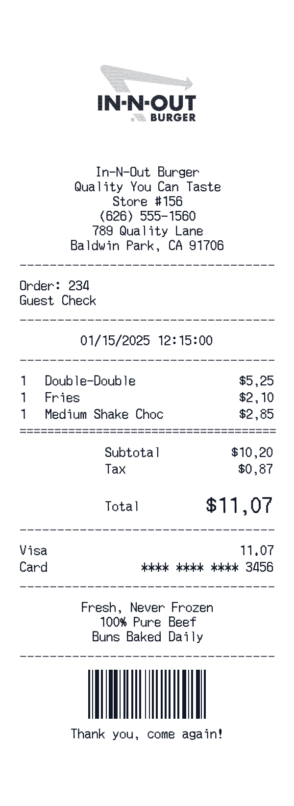 In-N-Out Burger receipt preview