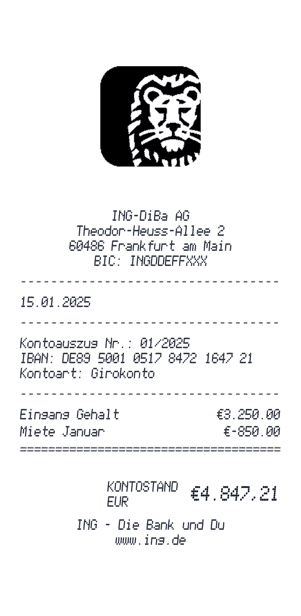 ING receipt template example