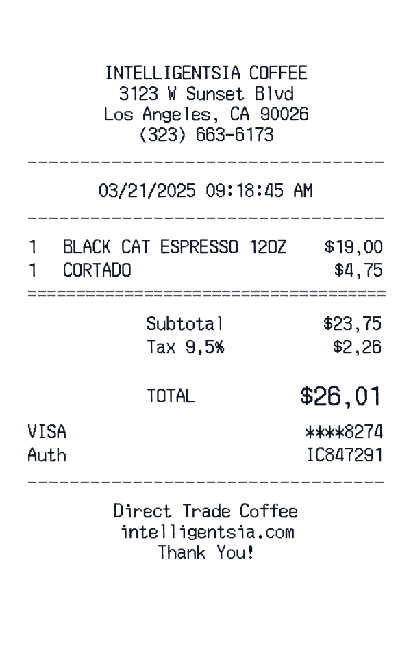 Intelligentsia Coffee receipt preview