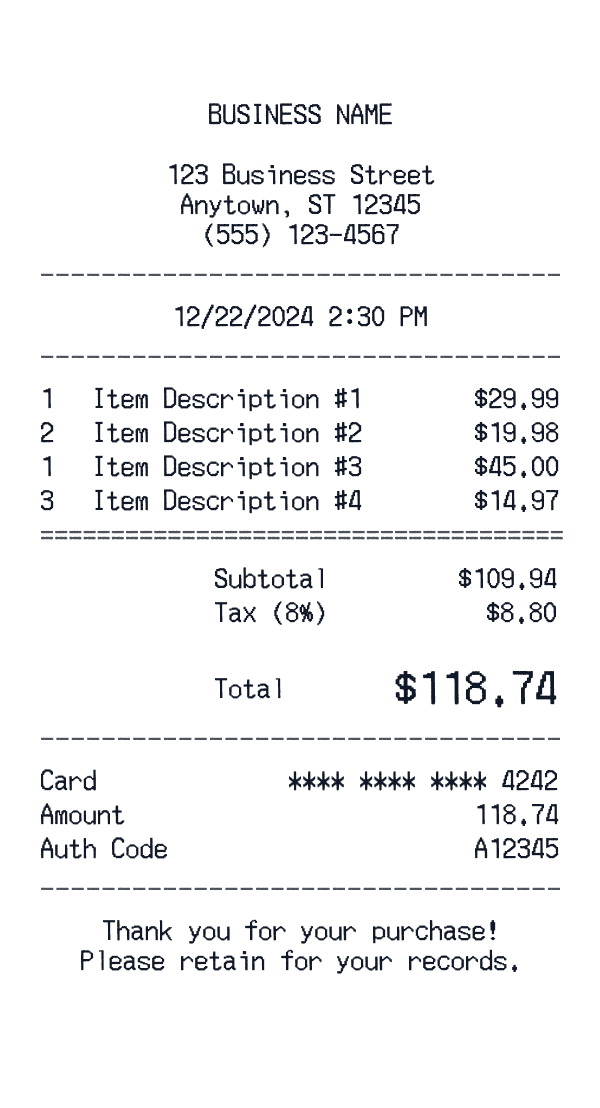 Itemized Receipt receipt template example