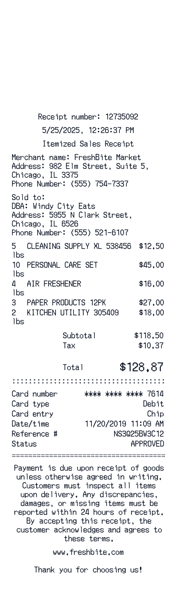 Itemized Sales receipt template example
