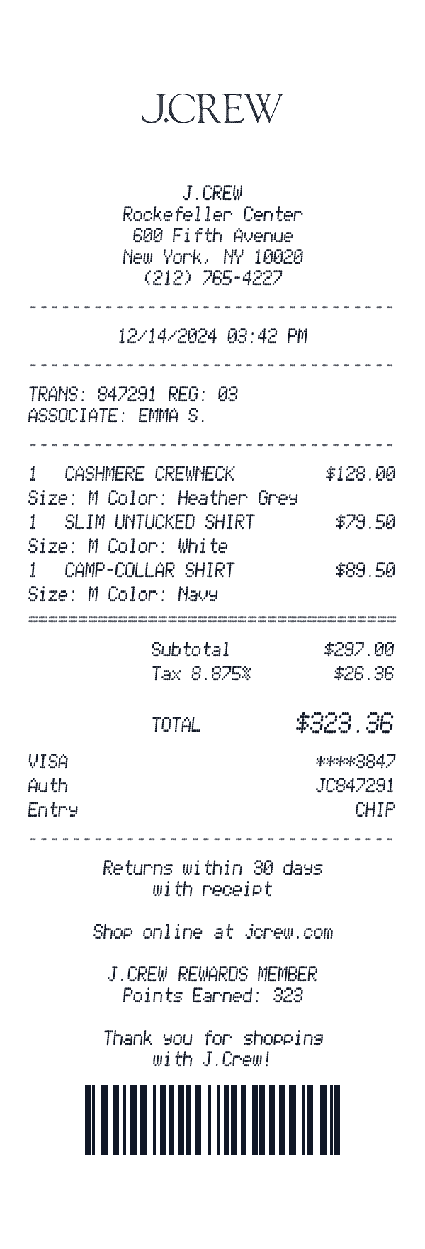 J.Crew receipt preview