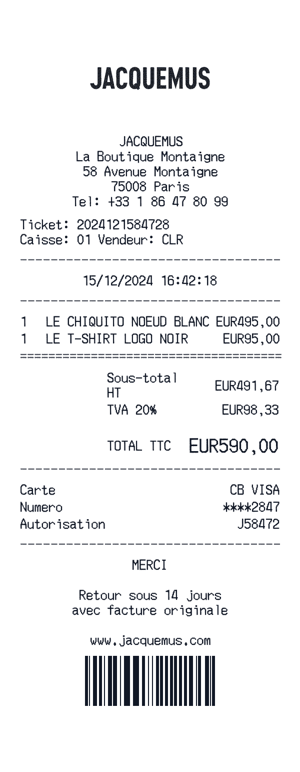 Jacquemus receipt preview