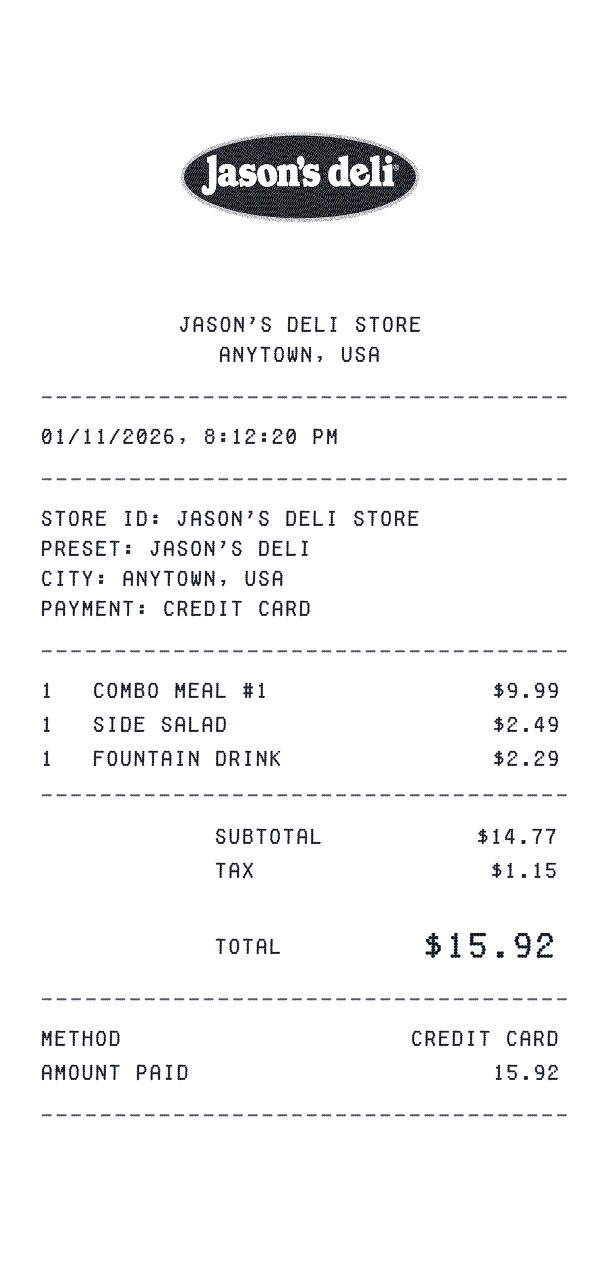 Jason's Deli receipt preview