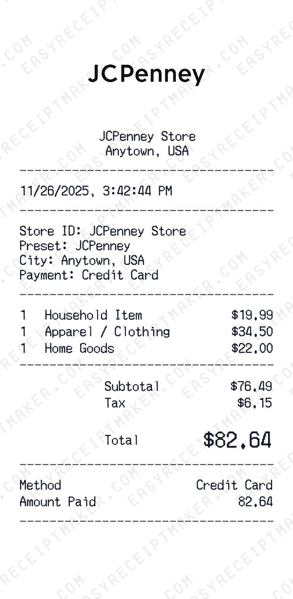 JCPenney receipt preview