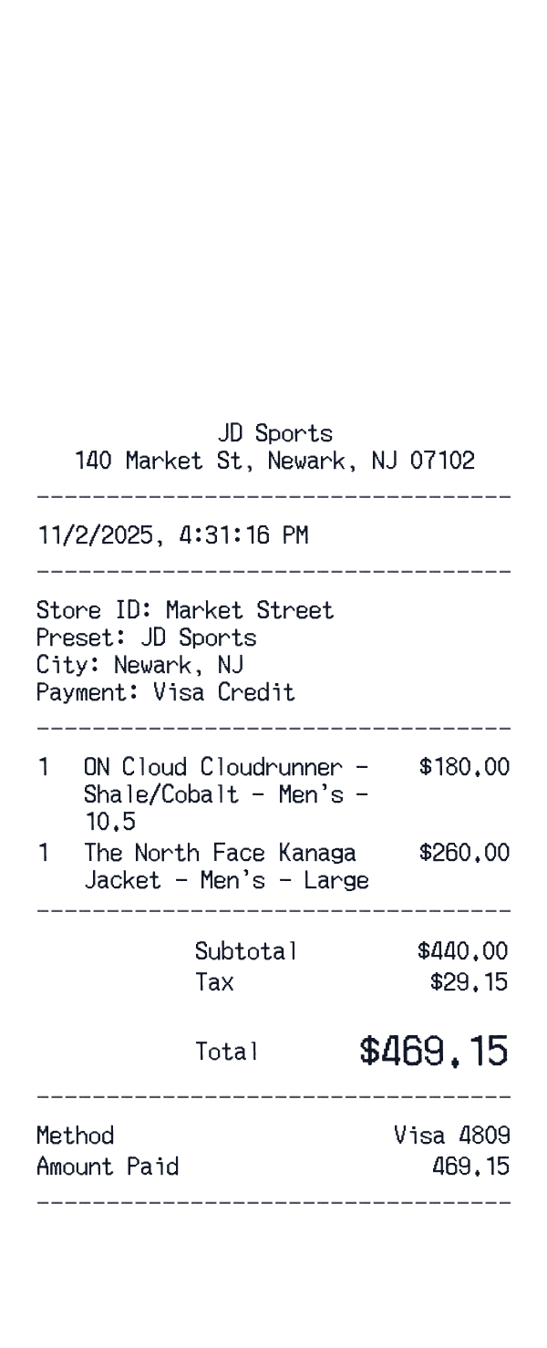 JD Sports receipt template example