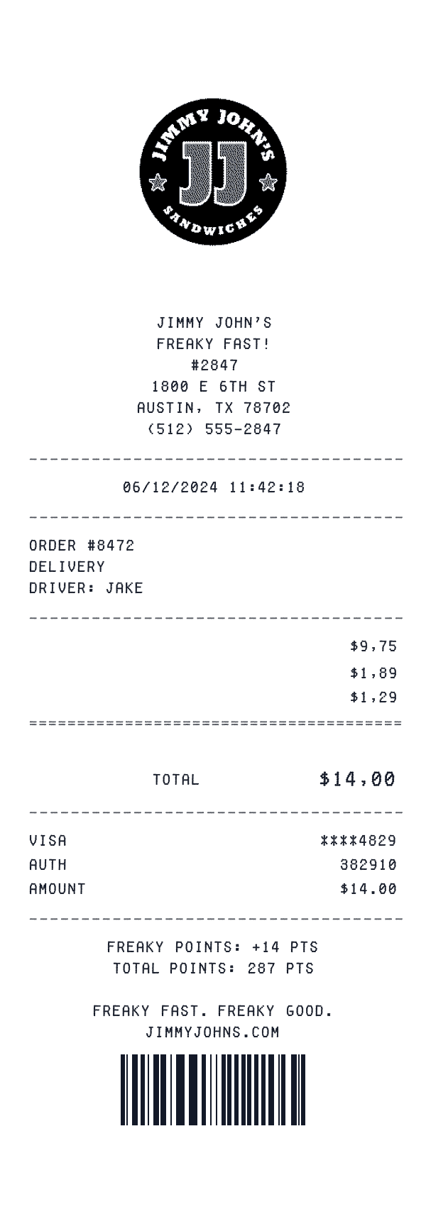 Jimmy John's receipt preview