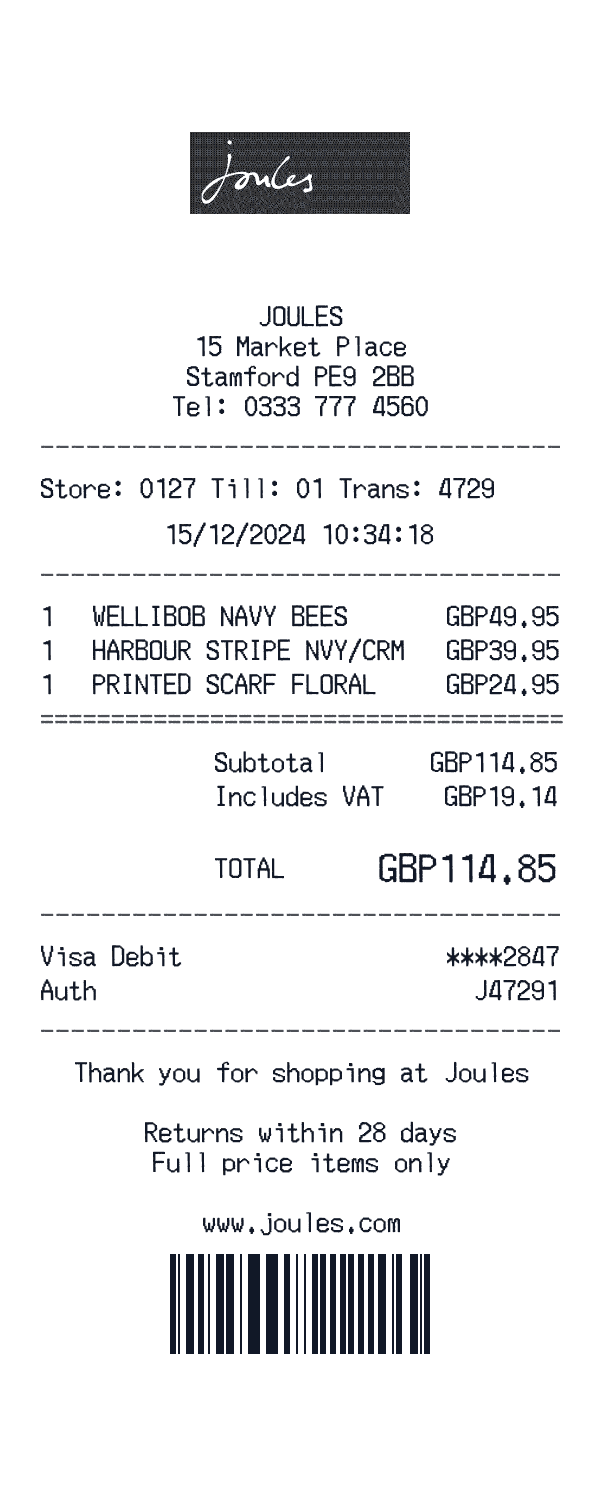 Joules receipt preview