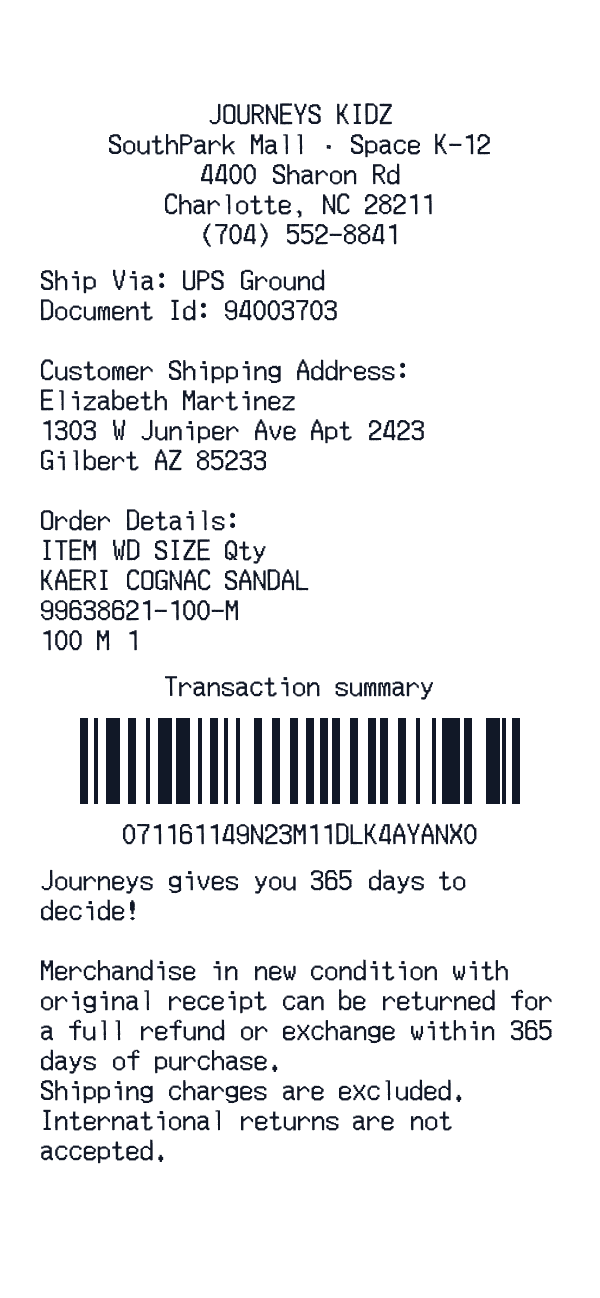 Journeys Kidz receipt template generator preview