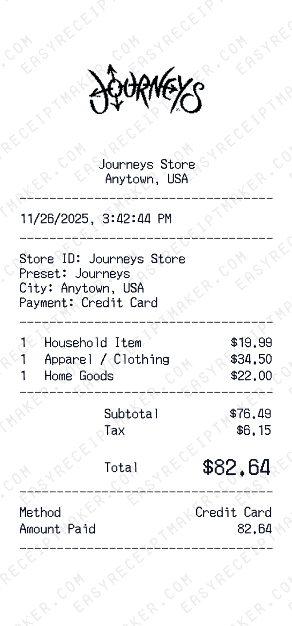 Journeys receipt preview