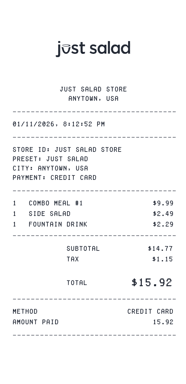 Just Salad receipt preview