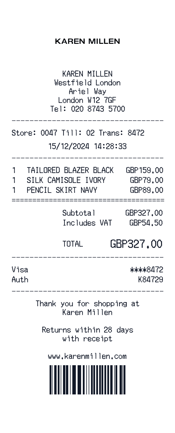 Karen Millen receipt preview