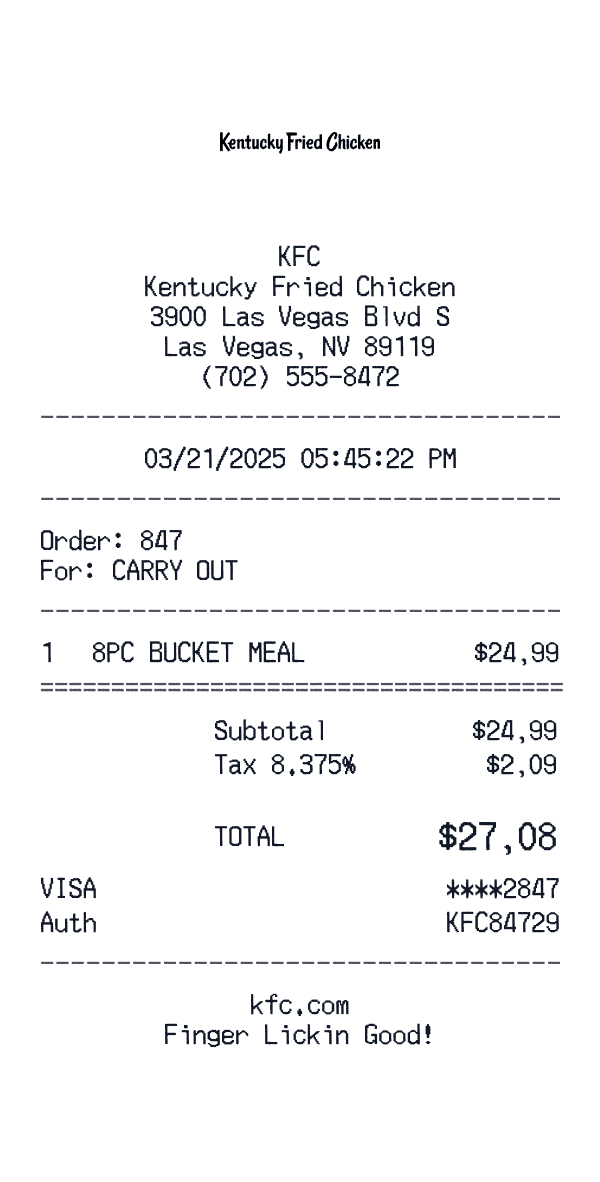 KFC receipt preview