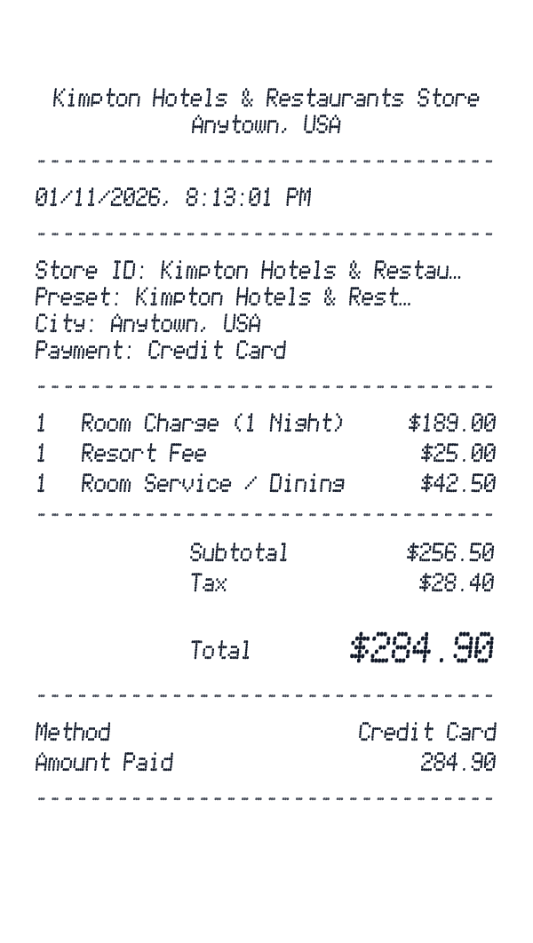 Kimpton Hotels & Restaurants receipt preview