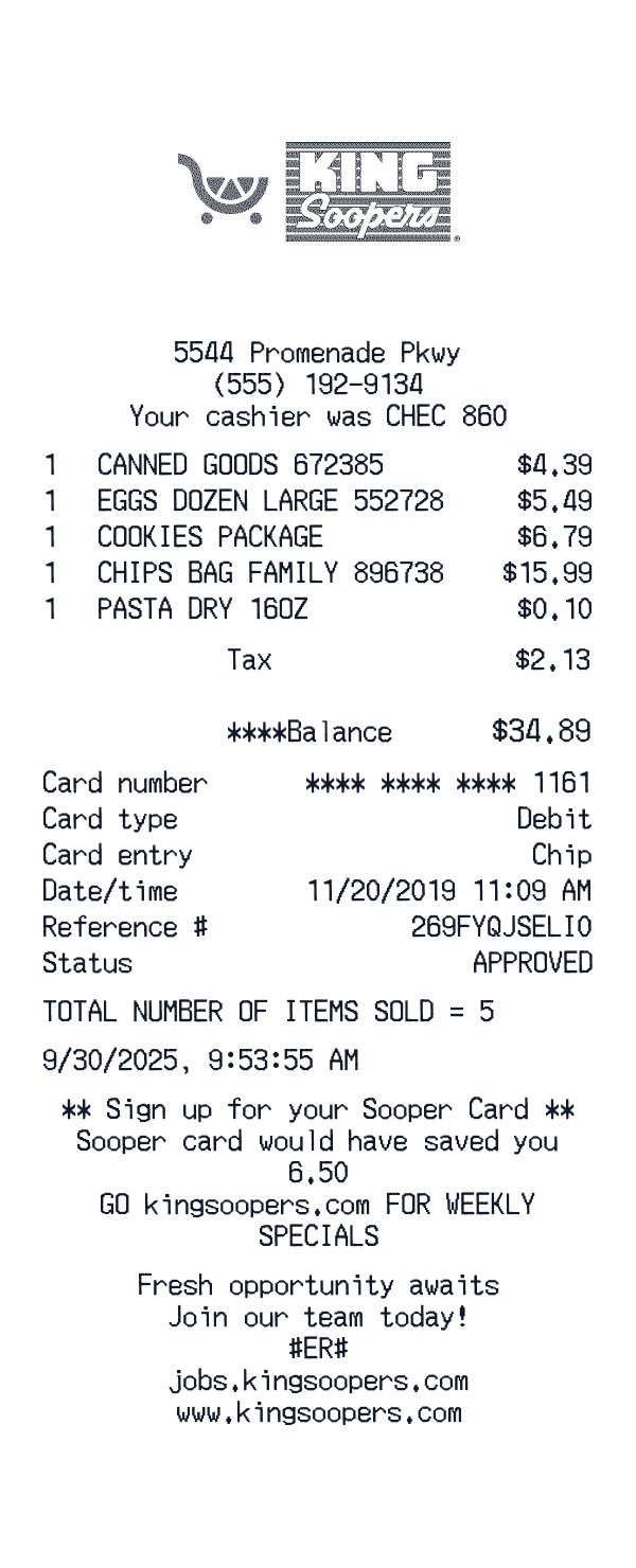 King Soopers receipt preview