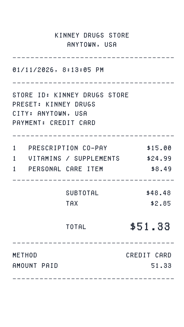 Kinney Drugs receipt preview