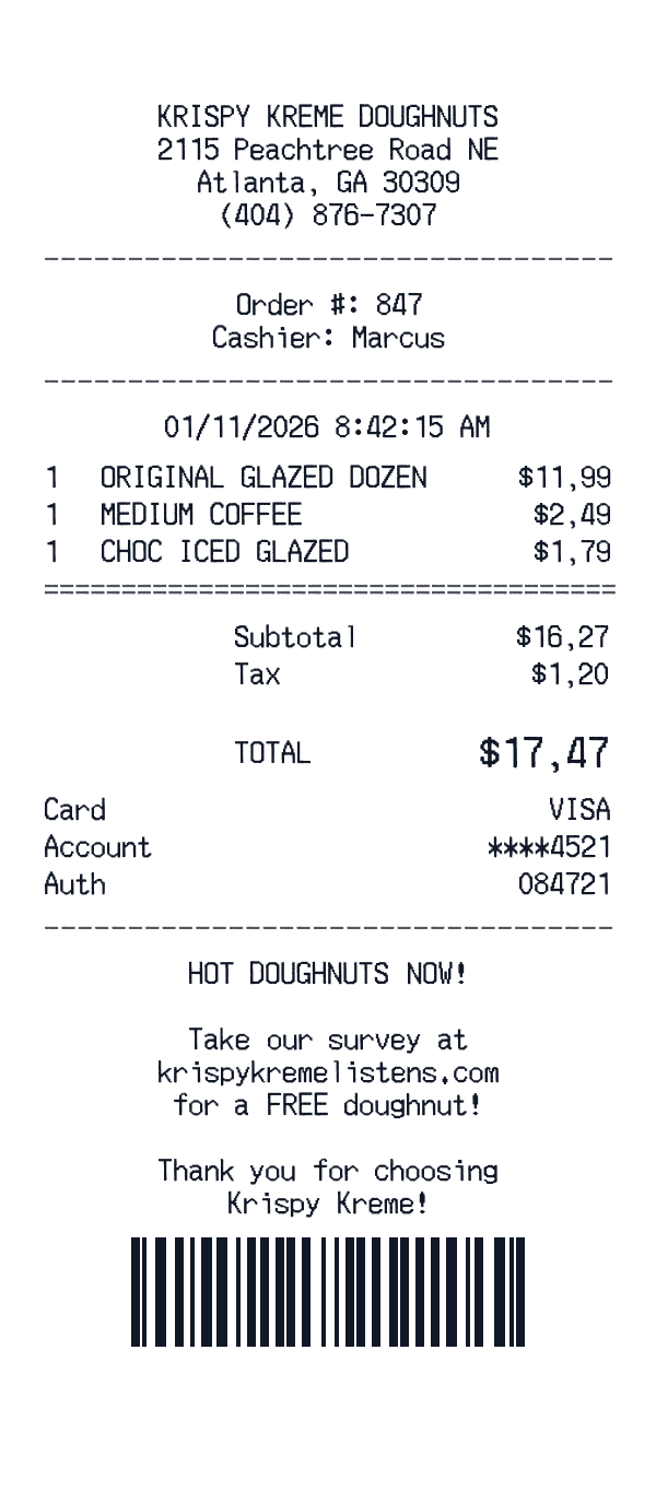 Krispy Kreme receipt preview
