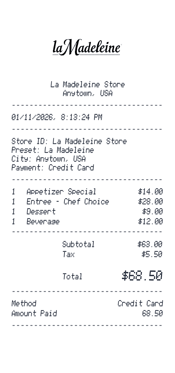 La Madeleine receipt preview